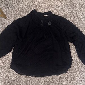 Black Swiss dot  Long-Sleeve Blouse